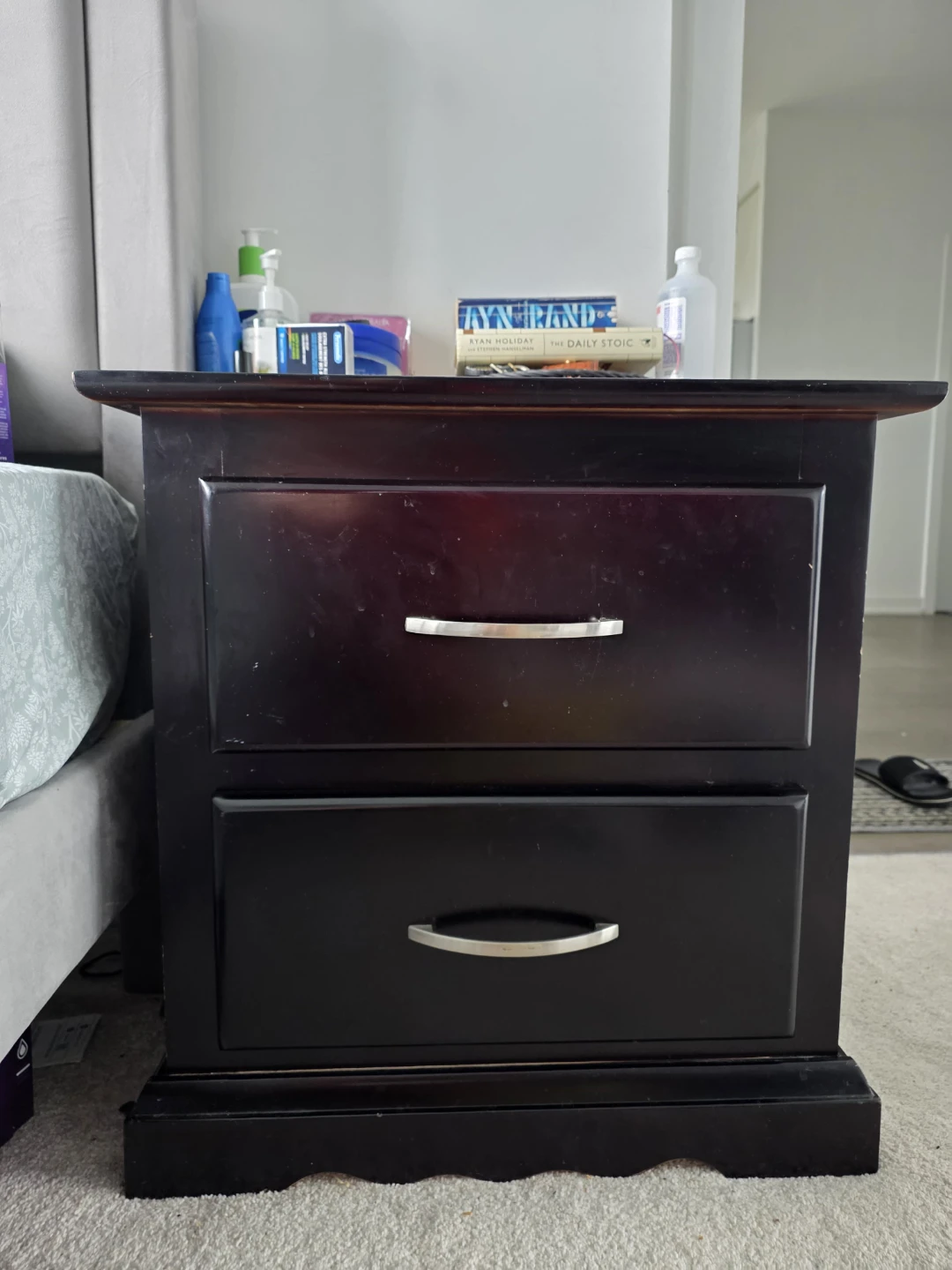 Dark Wood 2-Drawer Nightstand with storage - photo 2