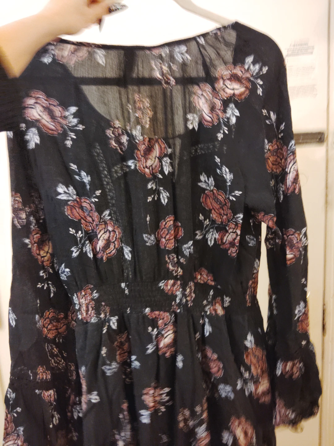 Women's Black Floral Print Long Sleeve Mini Dress - photo 2