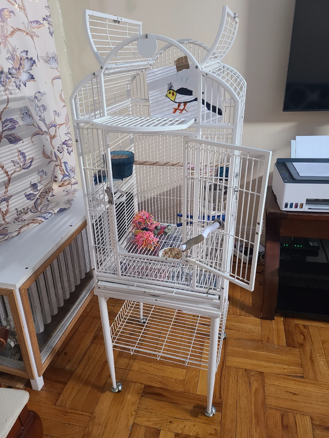 White Bird Cage with Stand - photo 3
