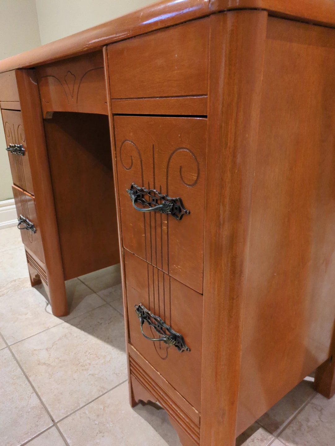 Vintage Wooden Desk with Drawers - photo 2