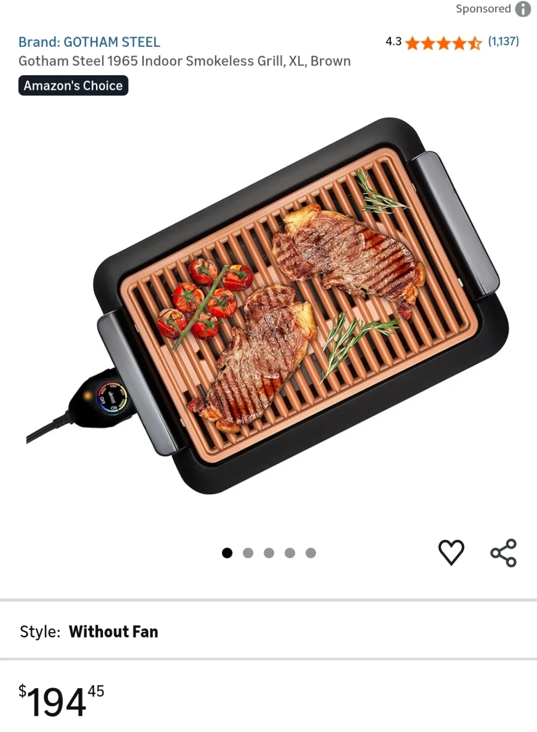 Gotham Steel Indoor Smokeless Grill XL