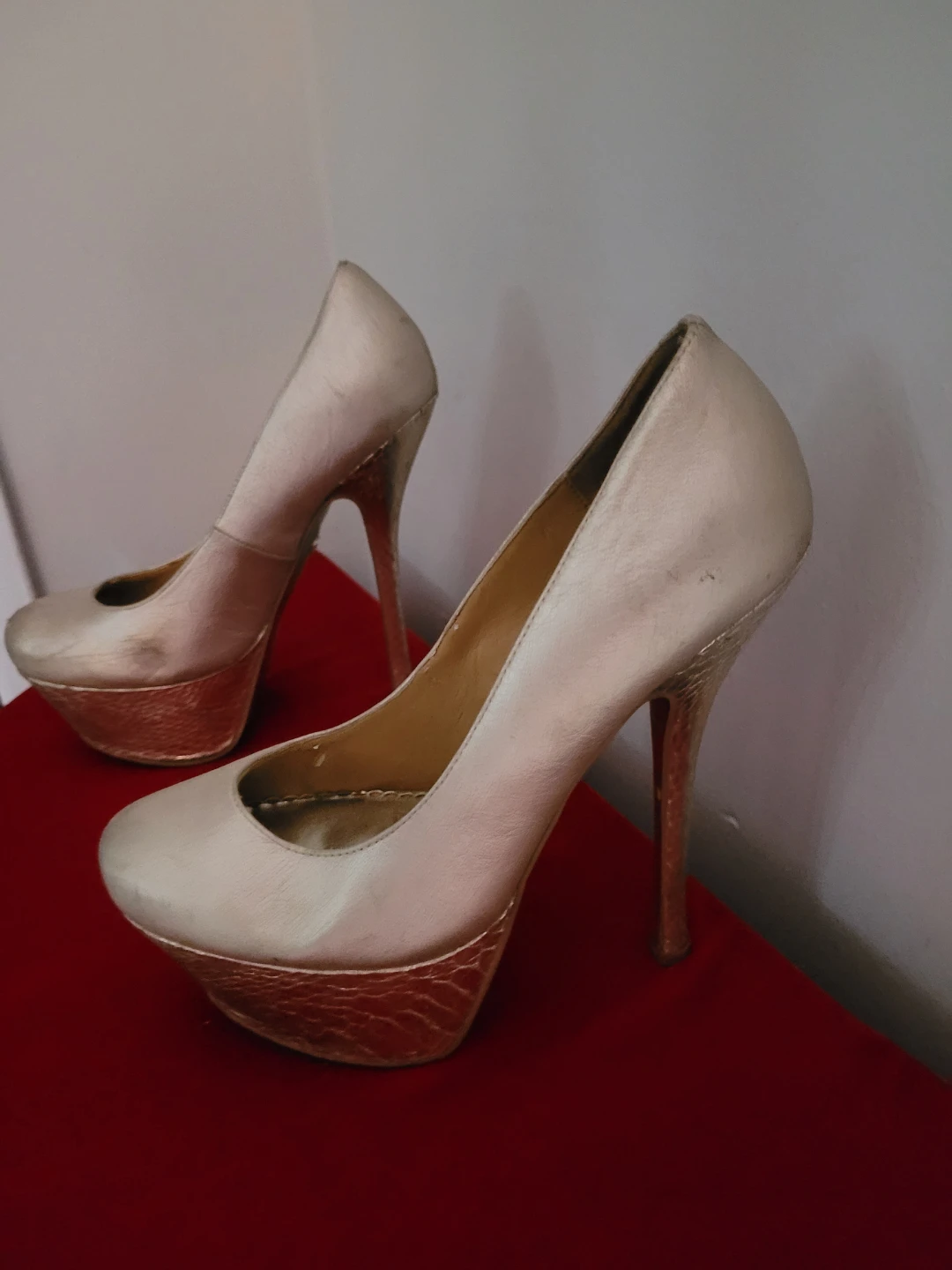 Bebe Gold Platform Stiletto Heels