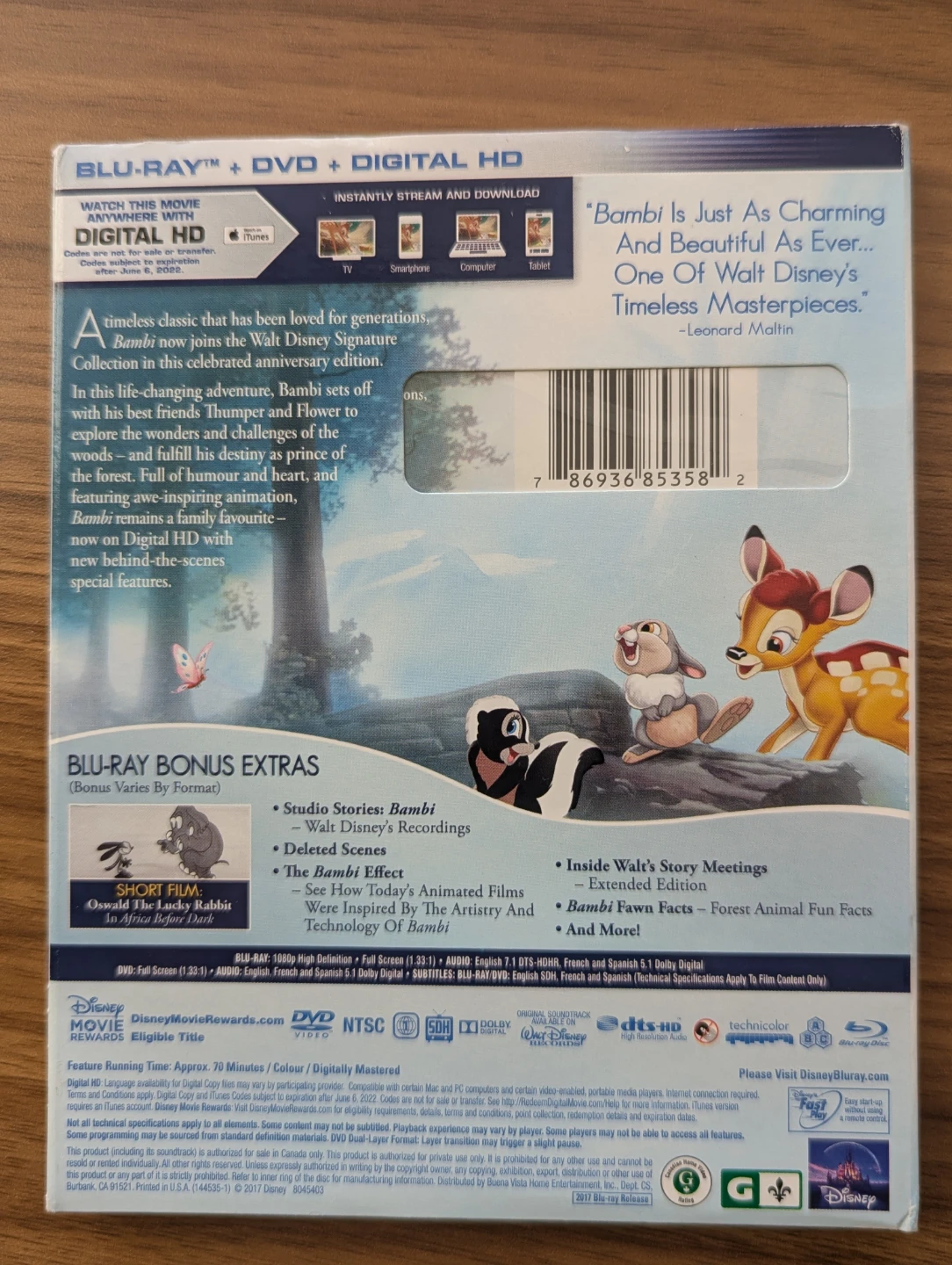 Disney Bambi Anniversary Edition Blu-Ray + DVD + Digital HD - photo 2