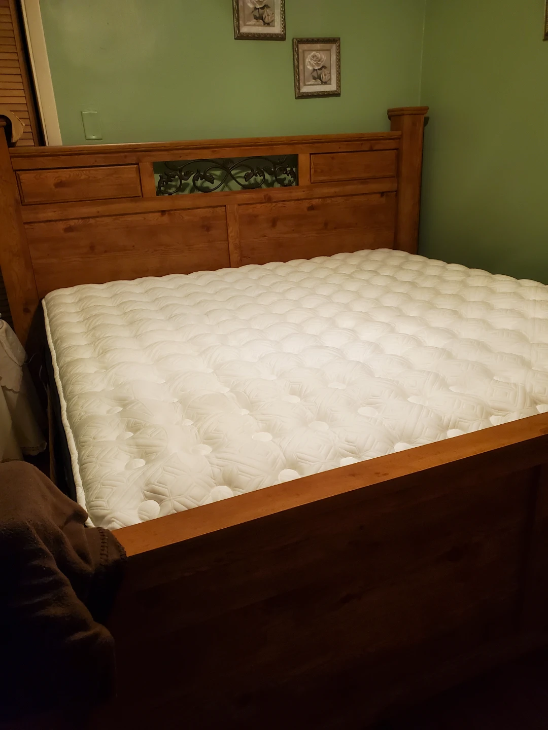 Wooden Bed Frame with Ornate Headboard