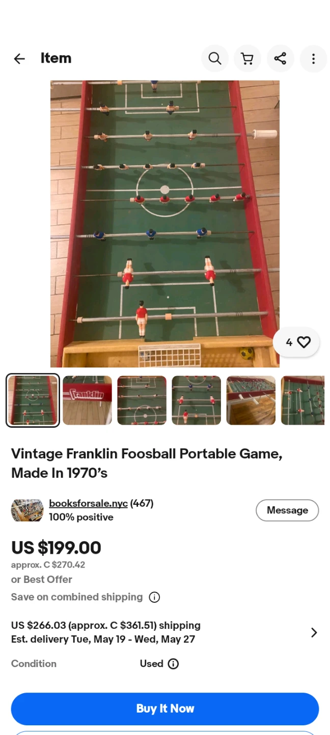 Vintage Franklin Foosball Game - Made in Italy - photo 4