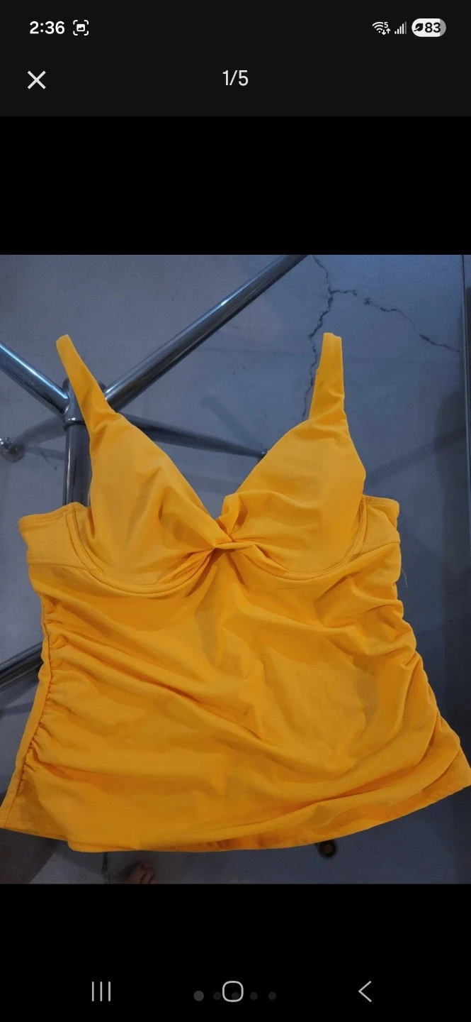 Yellow ruched tankini top