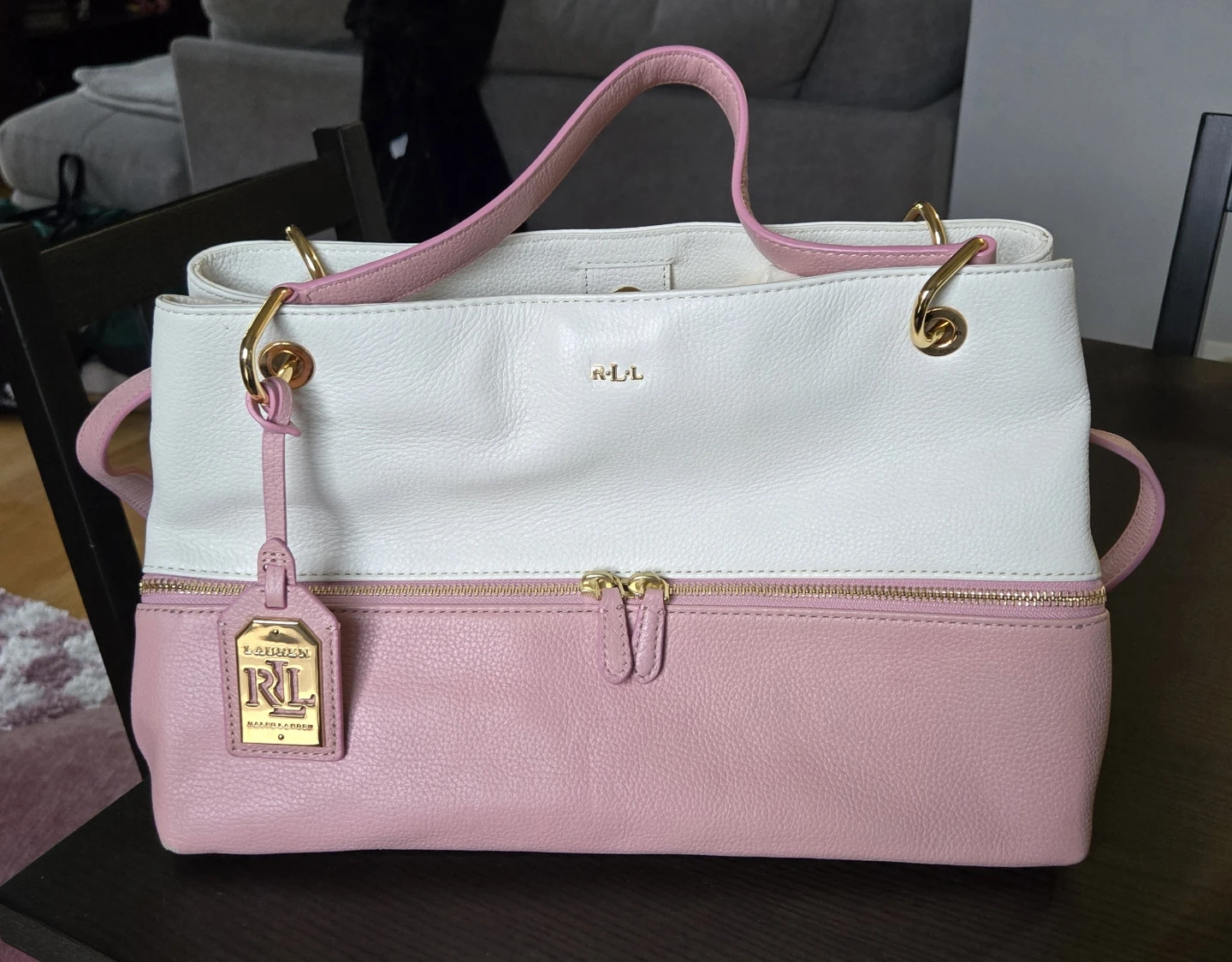 Lauren Ralph Lauren Purse and Tote Bag - White and Pink Leather