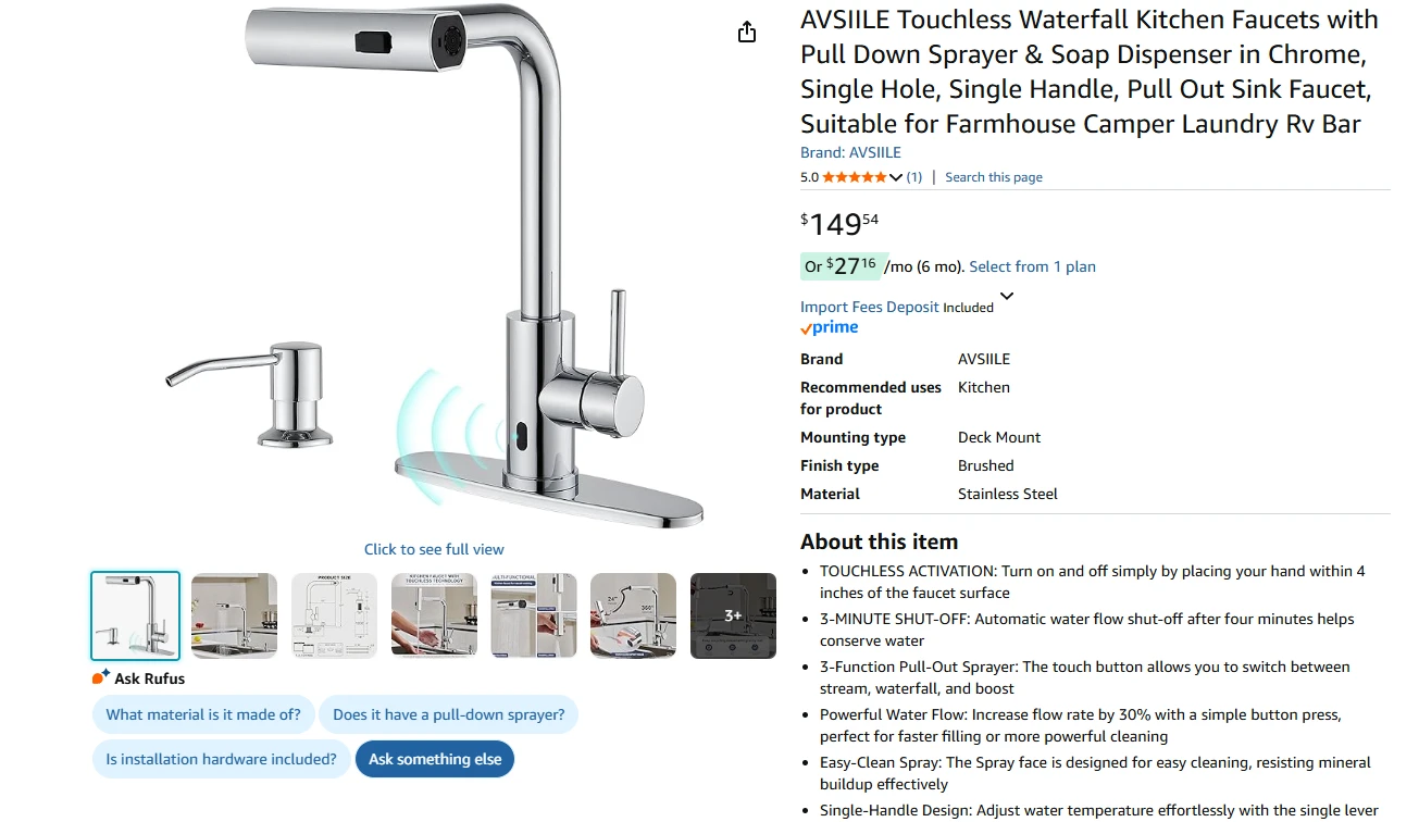 Touchless Waterfall Kitchen Faucet with Pull Down Sprayer - photo 2