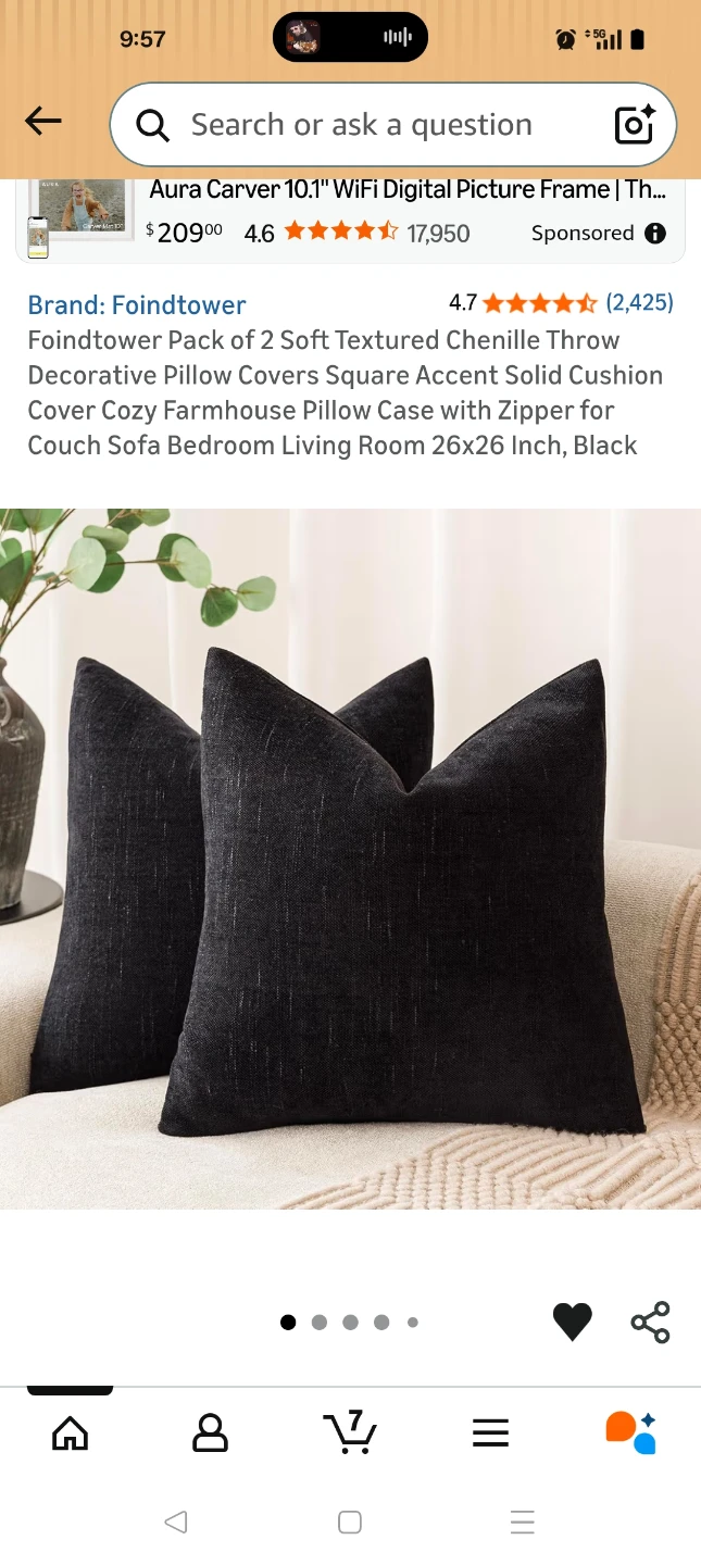 Foindtower Pack of 2 Throw Pillow Covers - 26x26 Inch, Black - photo 2