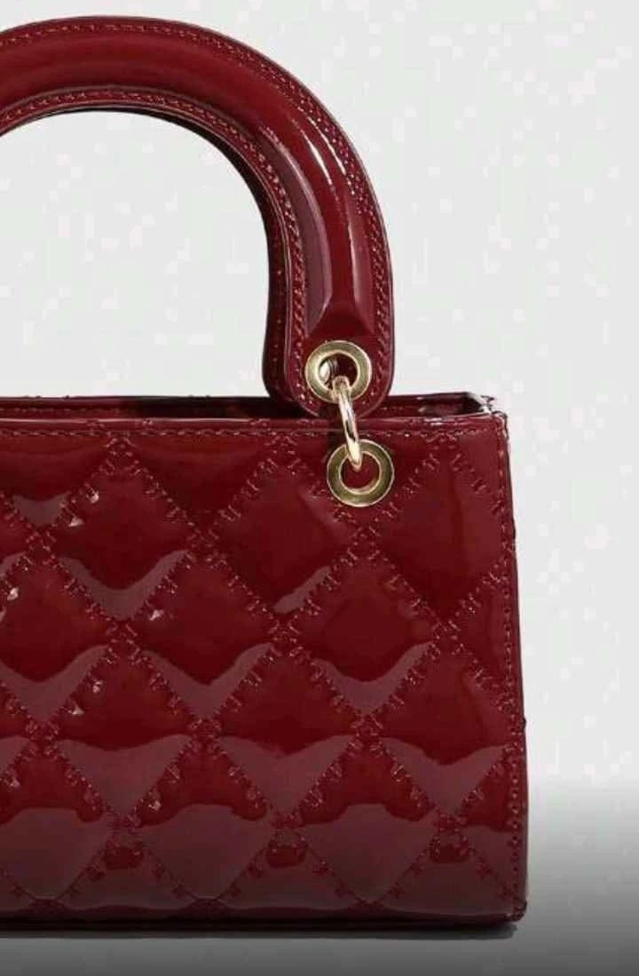 Quilted Patent Top Handle Handbag - Red