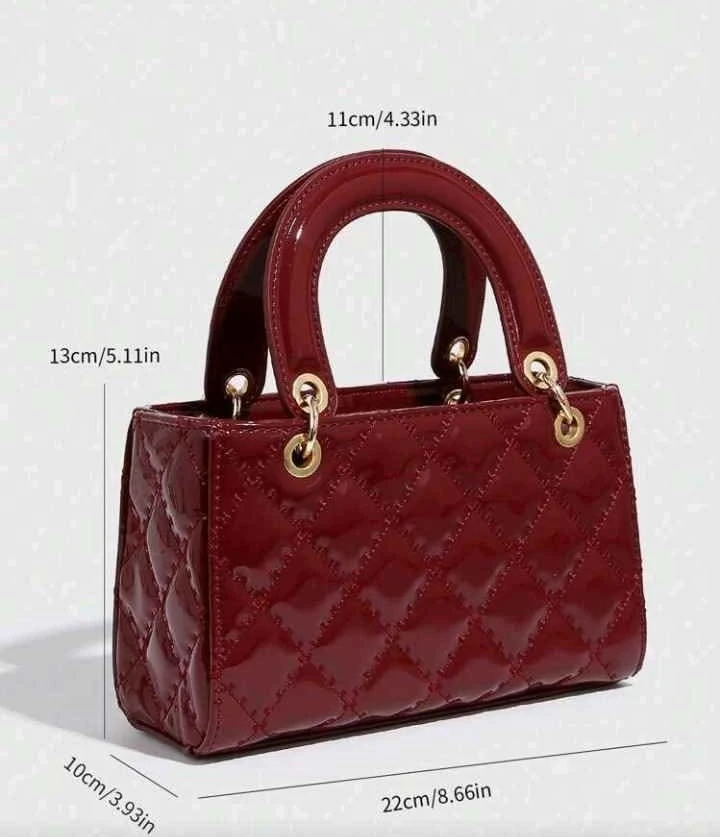 Quilted Patent Top Handle Handbag - Red - photo 3