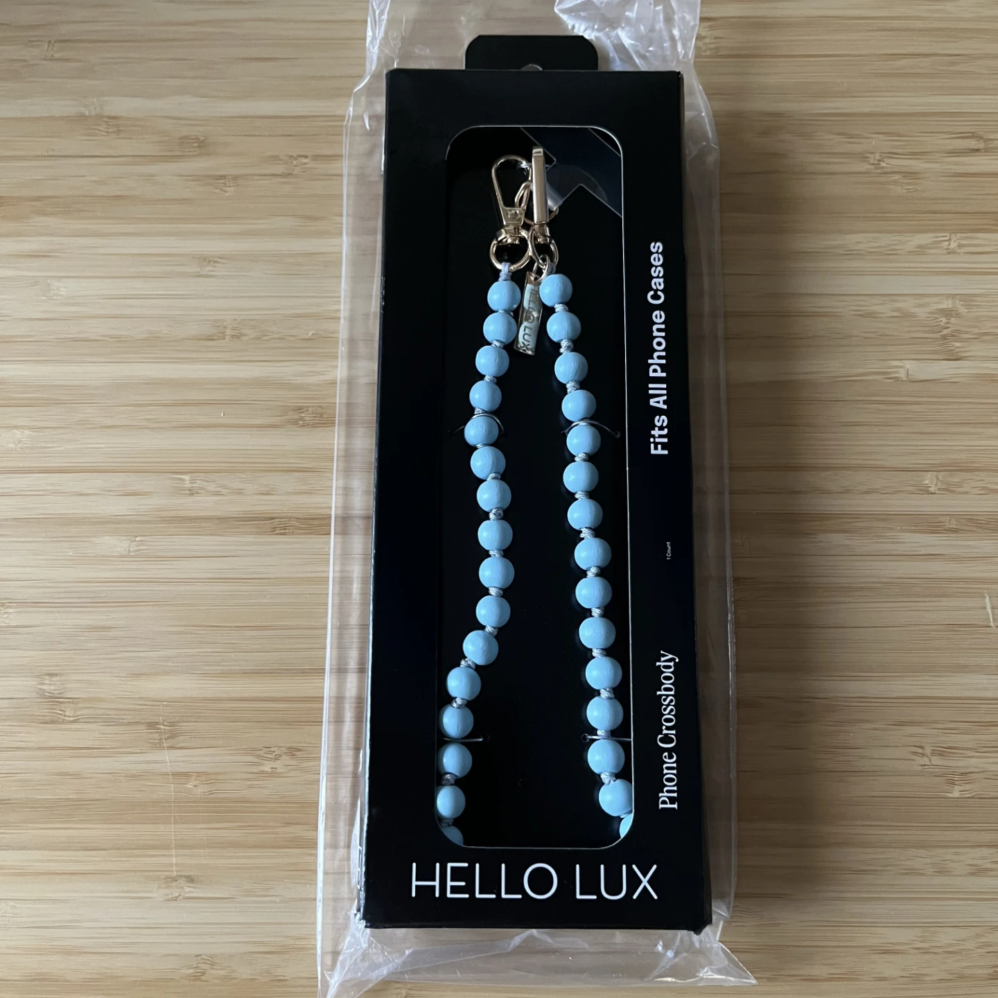 Hello Lux Painted Wooden Bead Phone Crossbody Lanyard - Blue