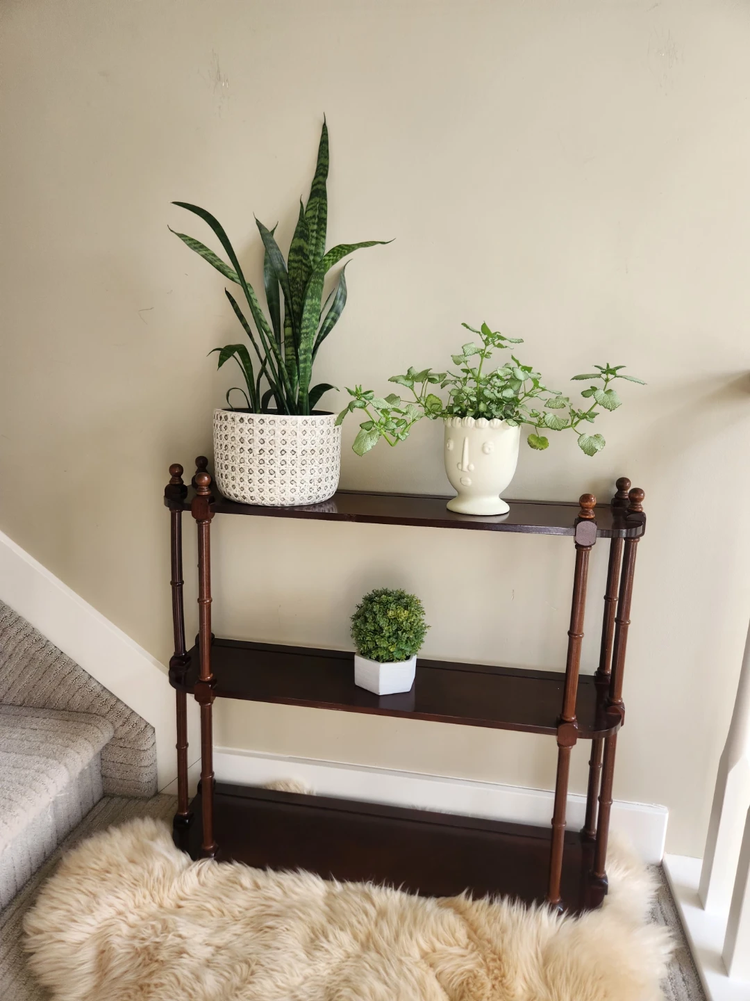 LARGE Dark Wood Tiered Shelf free standing OR wall shelf - photo 2