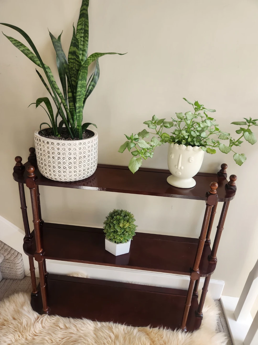 LARGE Dark Wood Tiered Shelf free standing OR wall shelf - photo 4