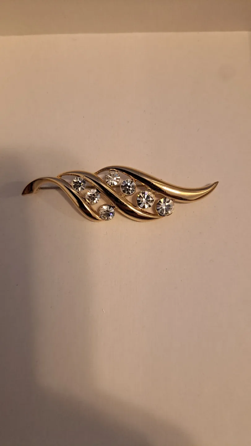 Gold-tone Brooch with Rhinestones