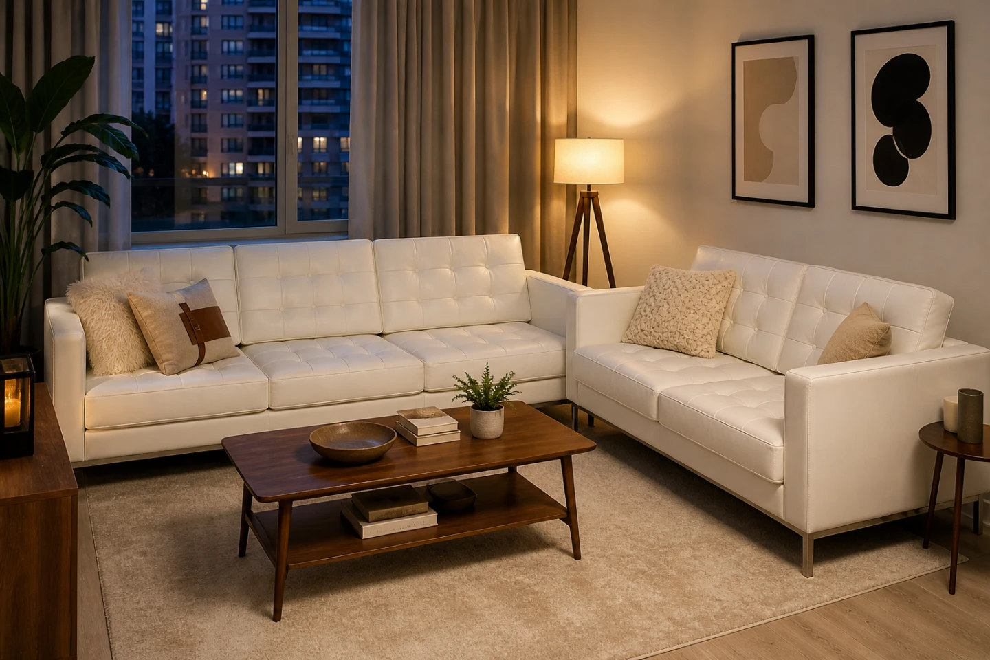 White Tufted Sofa Set