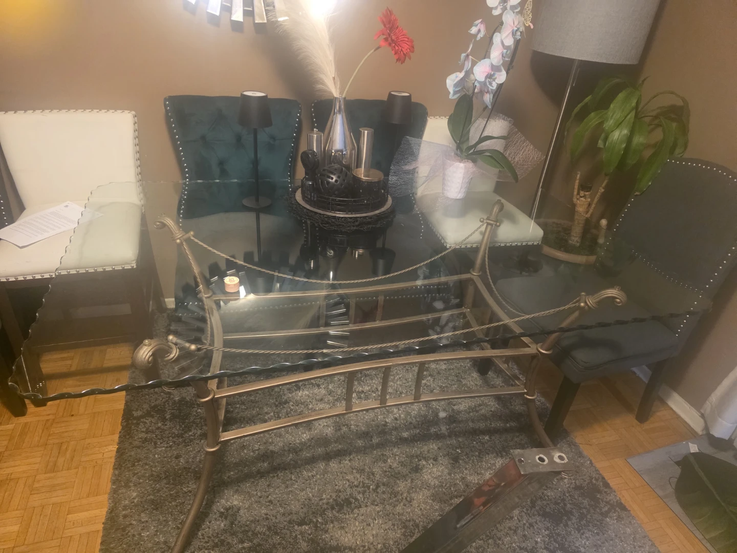 Glass and metal coffee table - photo 2