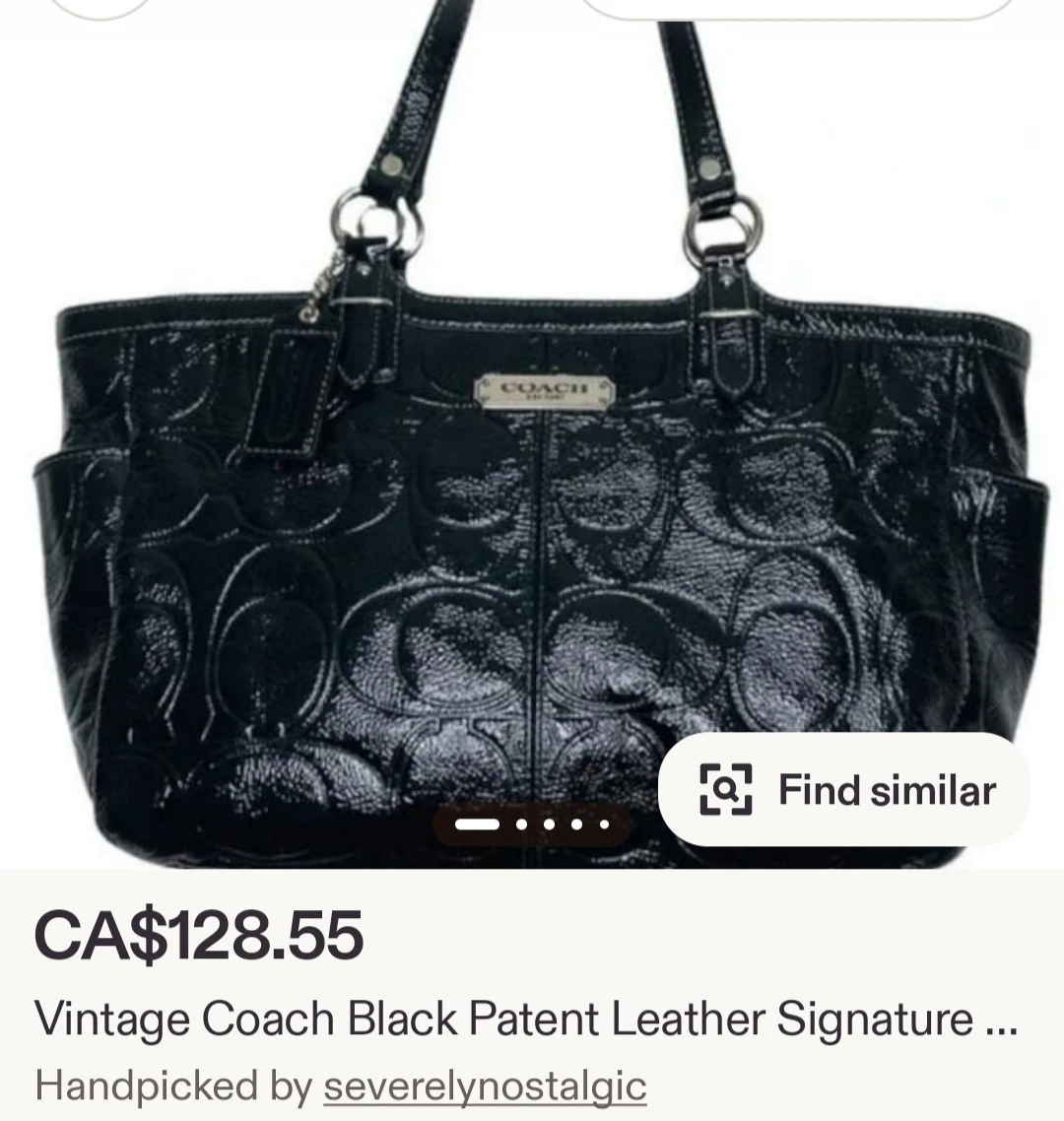 Vintage Coach Black Patent Leather Signature Tote