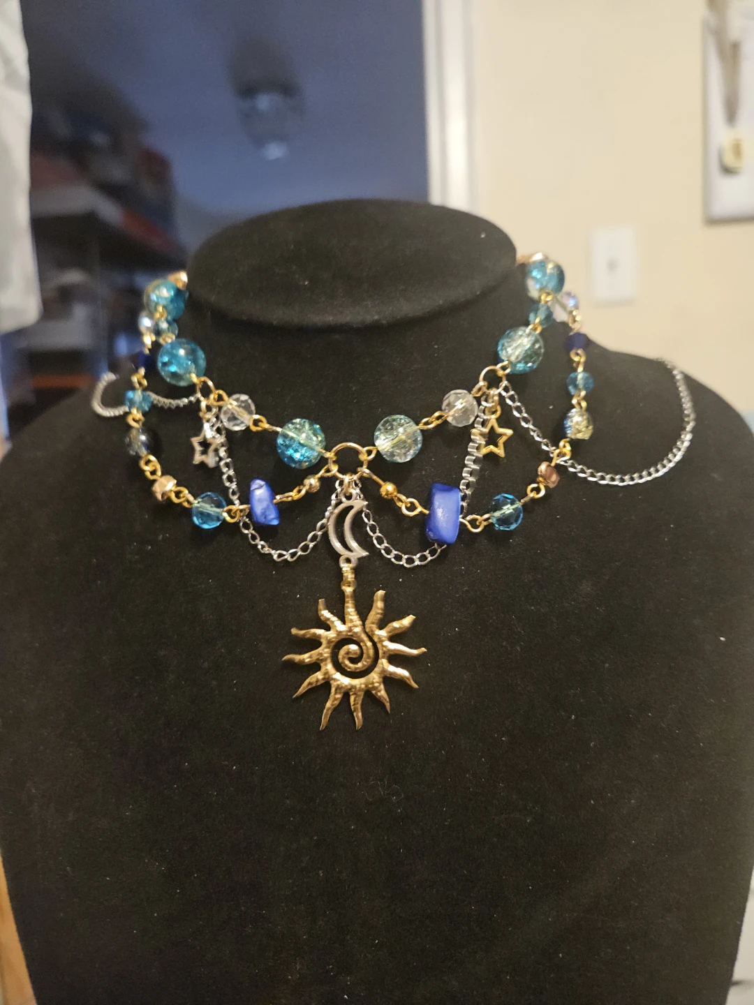 Celestial Beaded Necklace with Sun and Moon Charms - photo 3