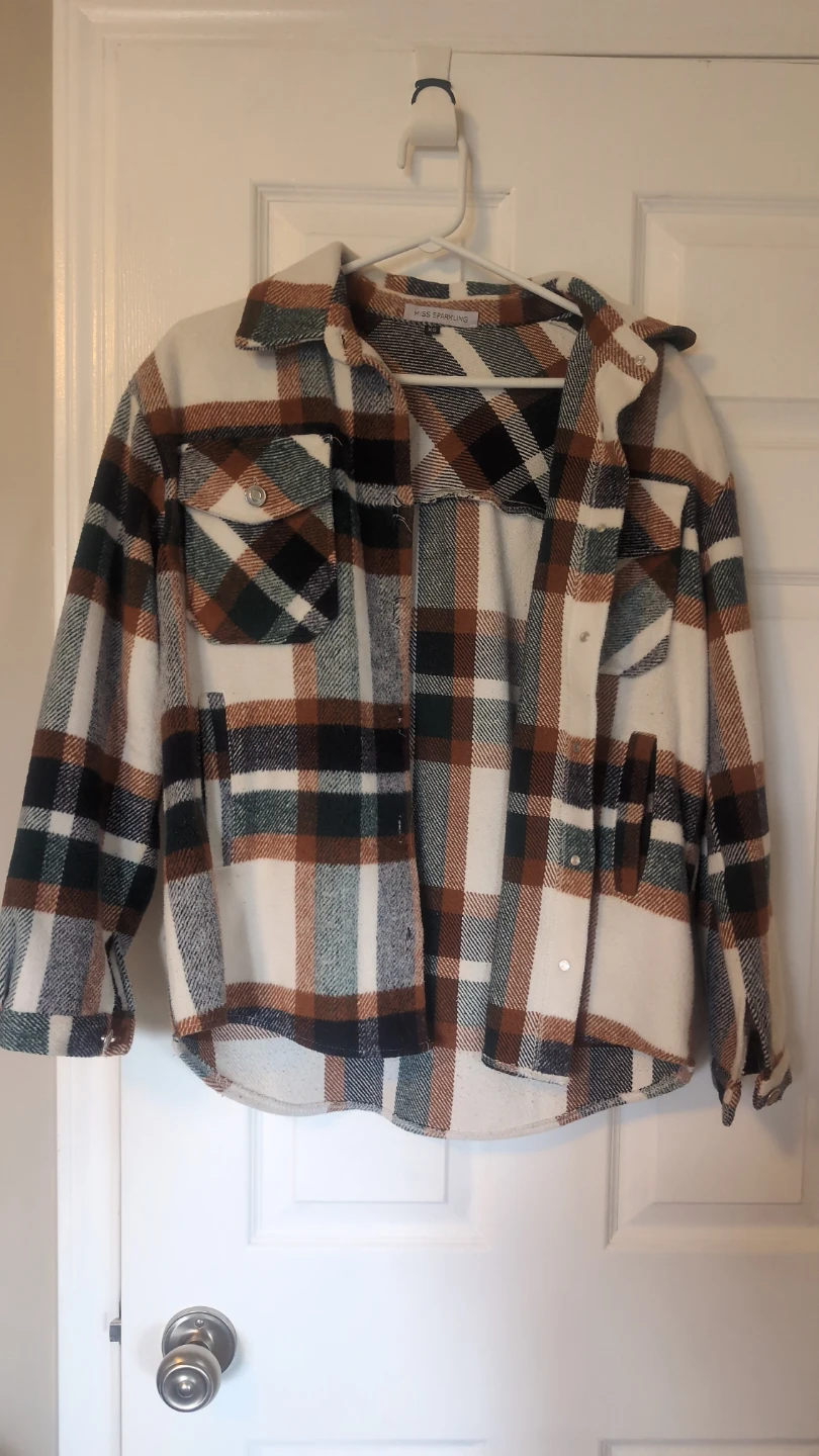 Miss Sparkling Plaid Flannel Shirt Jacket