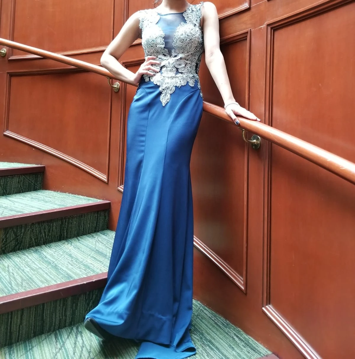 Navy Blue Formal Gown with Silver Embellishments - photo 2