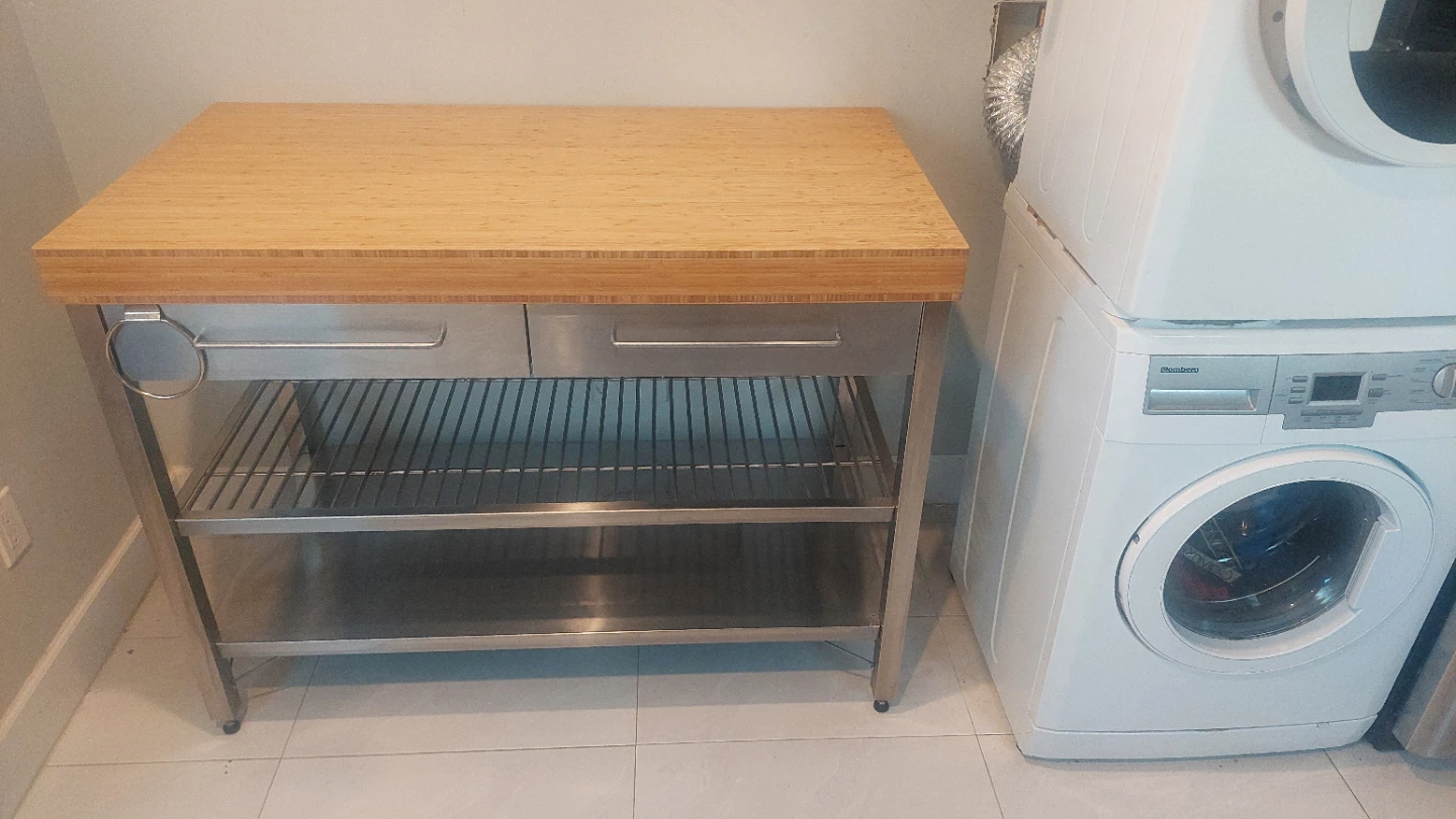 Kitchen Island/WorkBench Bamboo Top Stainless Steel Drawers - photo 2