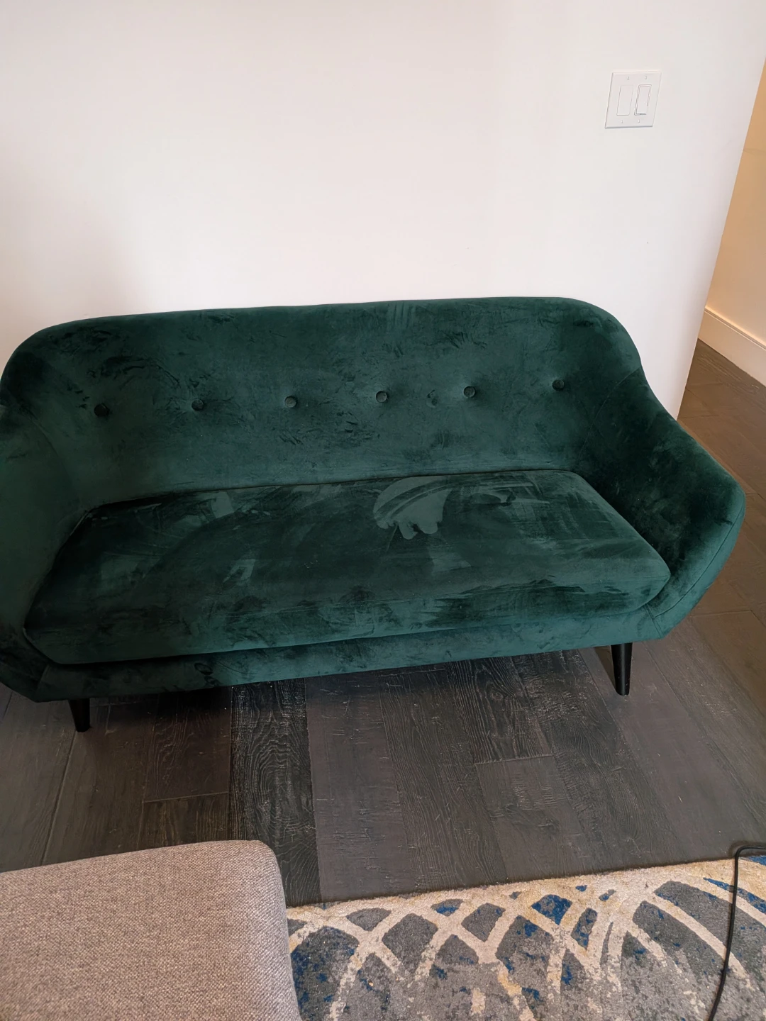 Dark Green Velvet Loveseat - photo 3