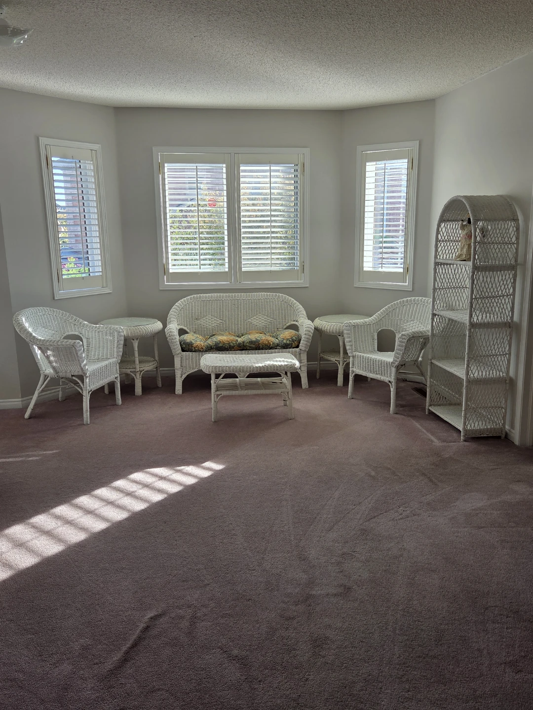 White Wicker Patio Set with Sofa, Chairs, Tables & Shelf