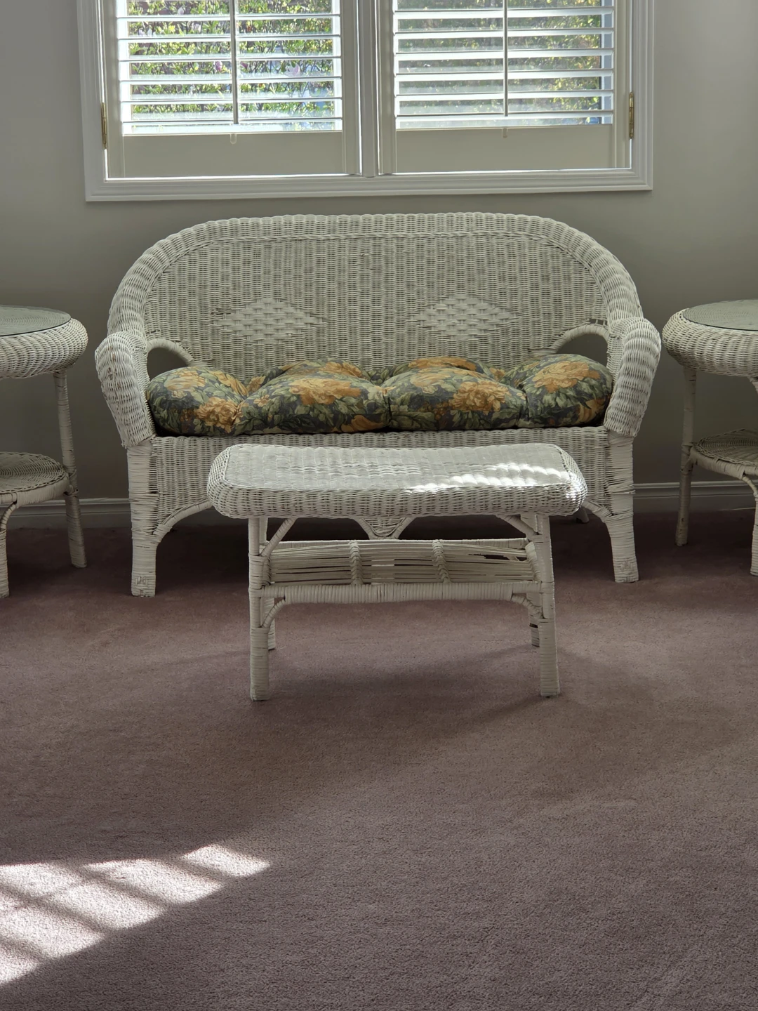 White Wicker Patio Set with Sofa, Chairs, Tables & Shelf - photo 2