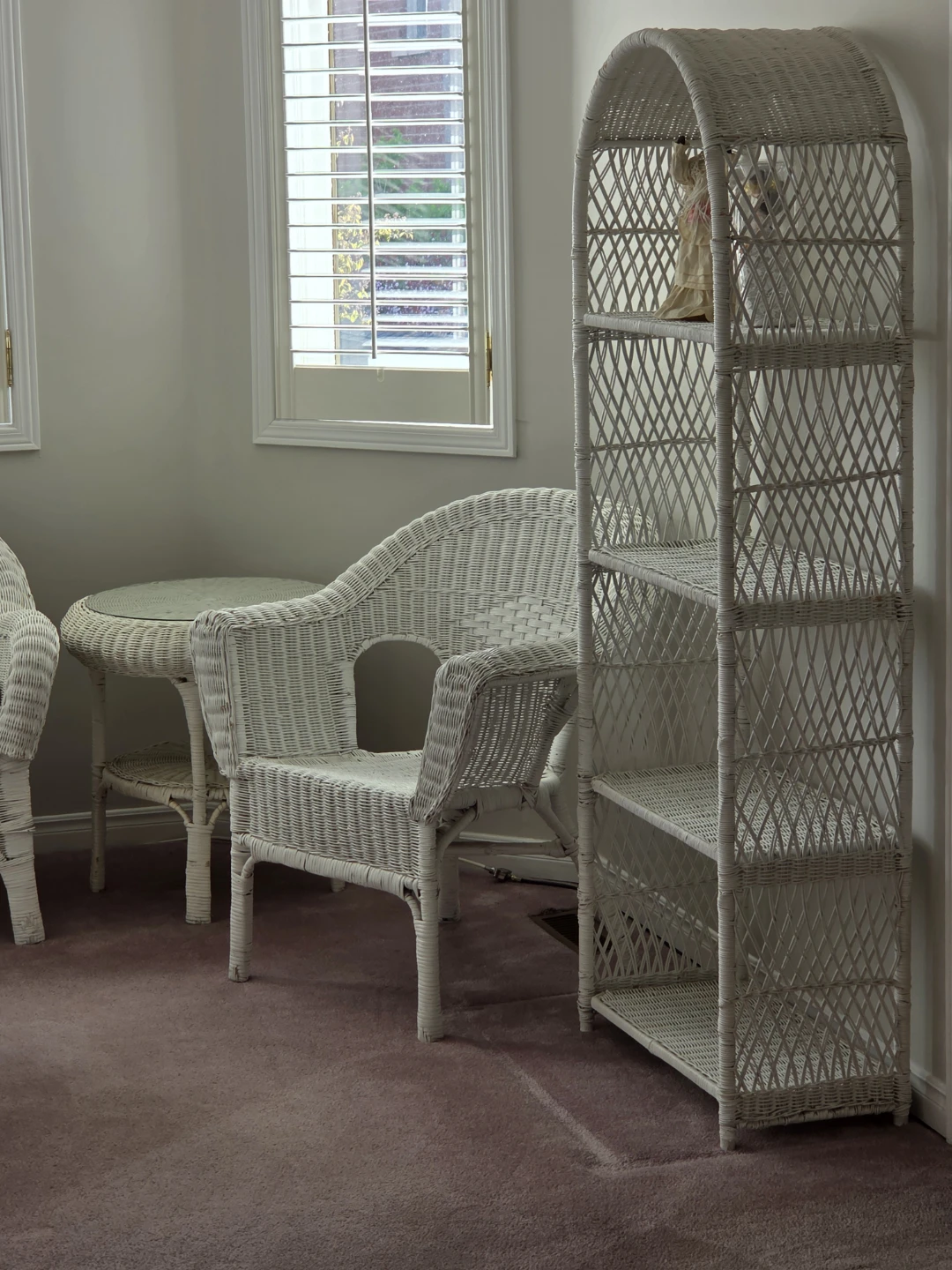 White Wicker Patio Set with Sofa, Chairs, Tables & Shelf - photo 4
