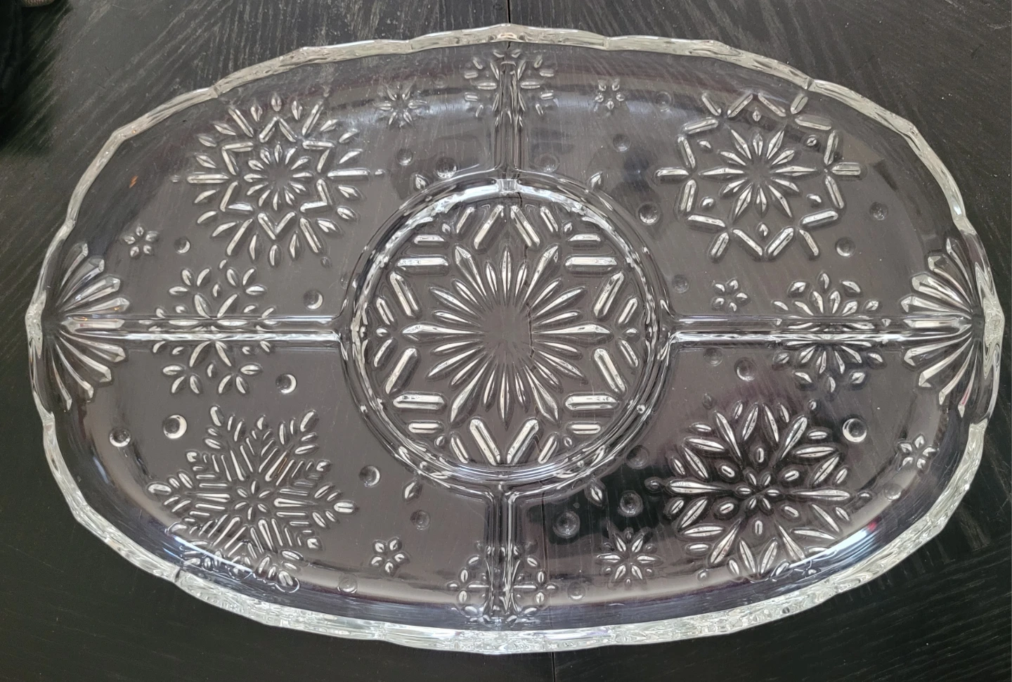 Glass Divided Serving Platter with Snowflake Design