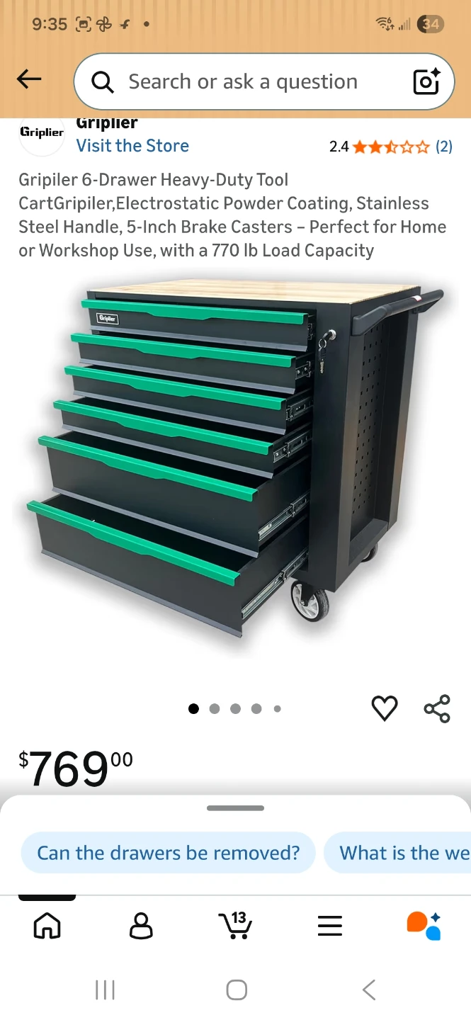 Griplier 6-Drawer Heavy-Duty Tool Cart