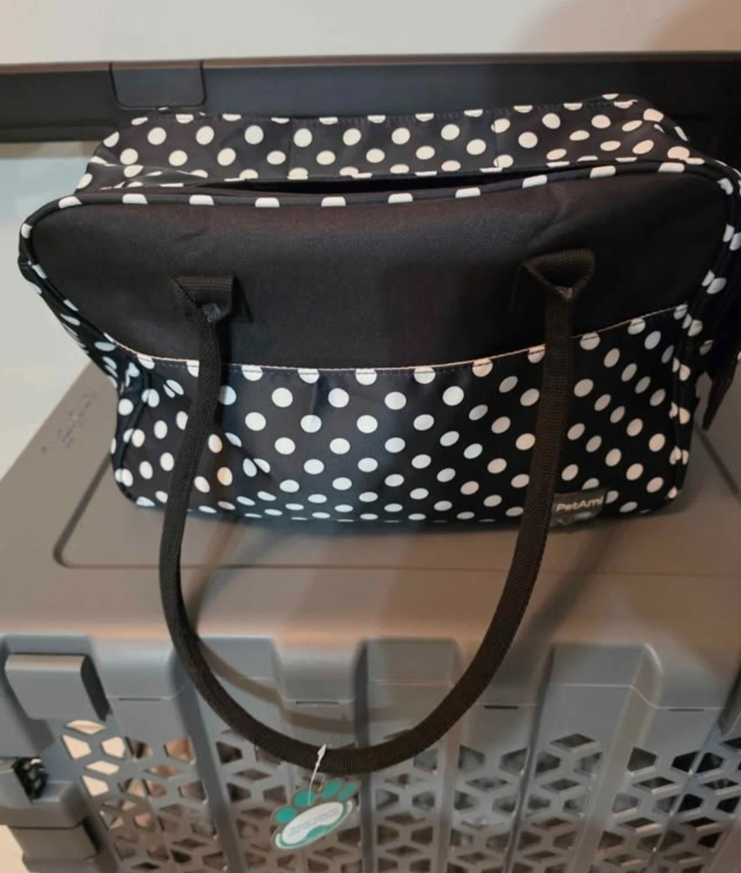 PetAmi Black and White Polka Dot Lunch Bag