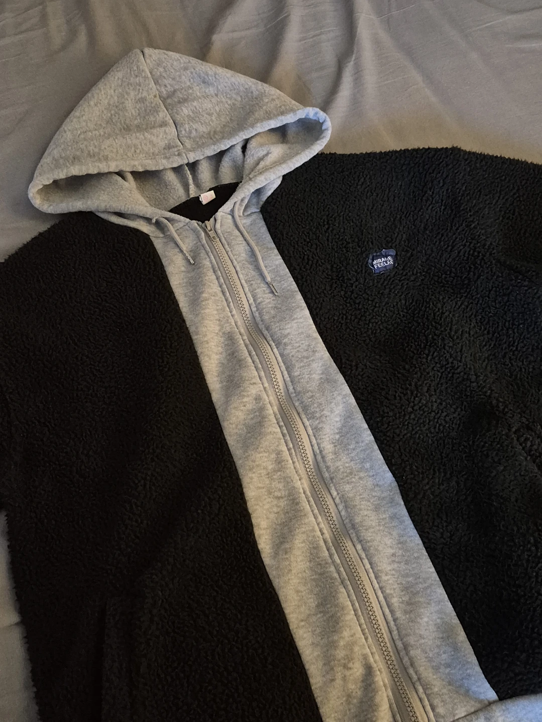 black and light Grey fleece zip up hoodie - photo 5