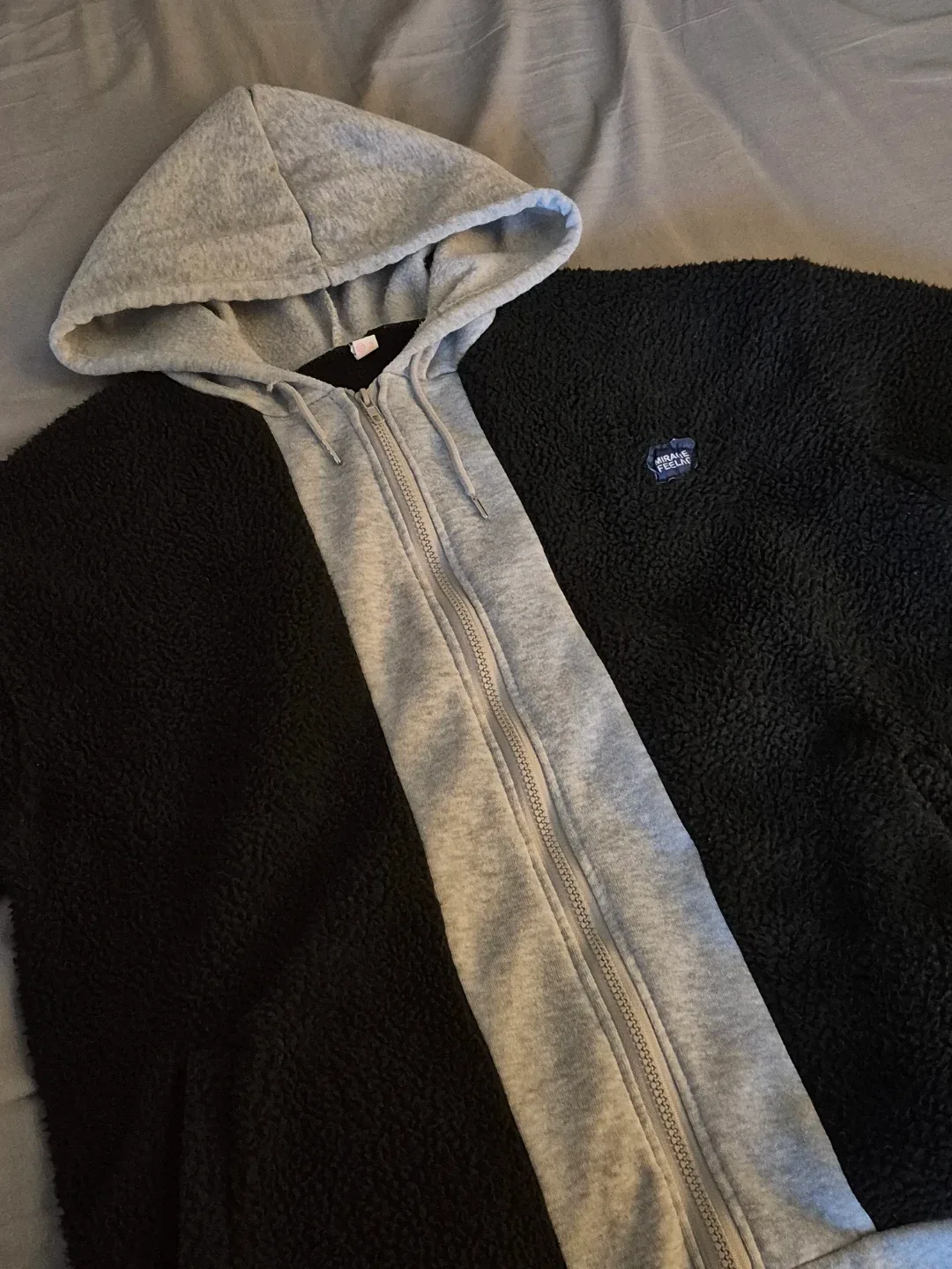 black and light Grey fleece zip up hoodie - photo 5