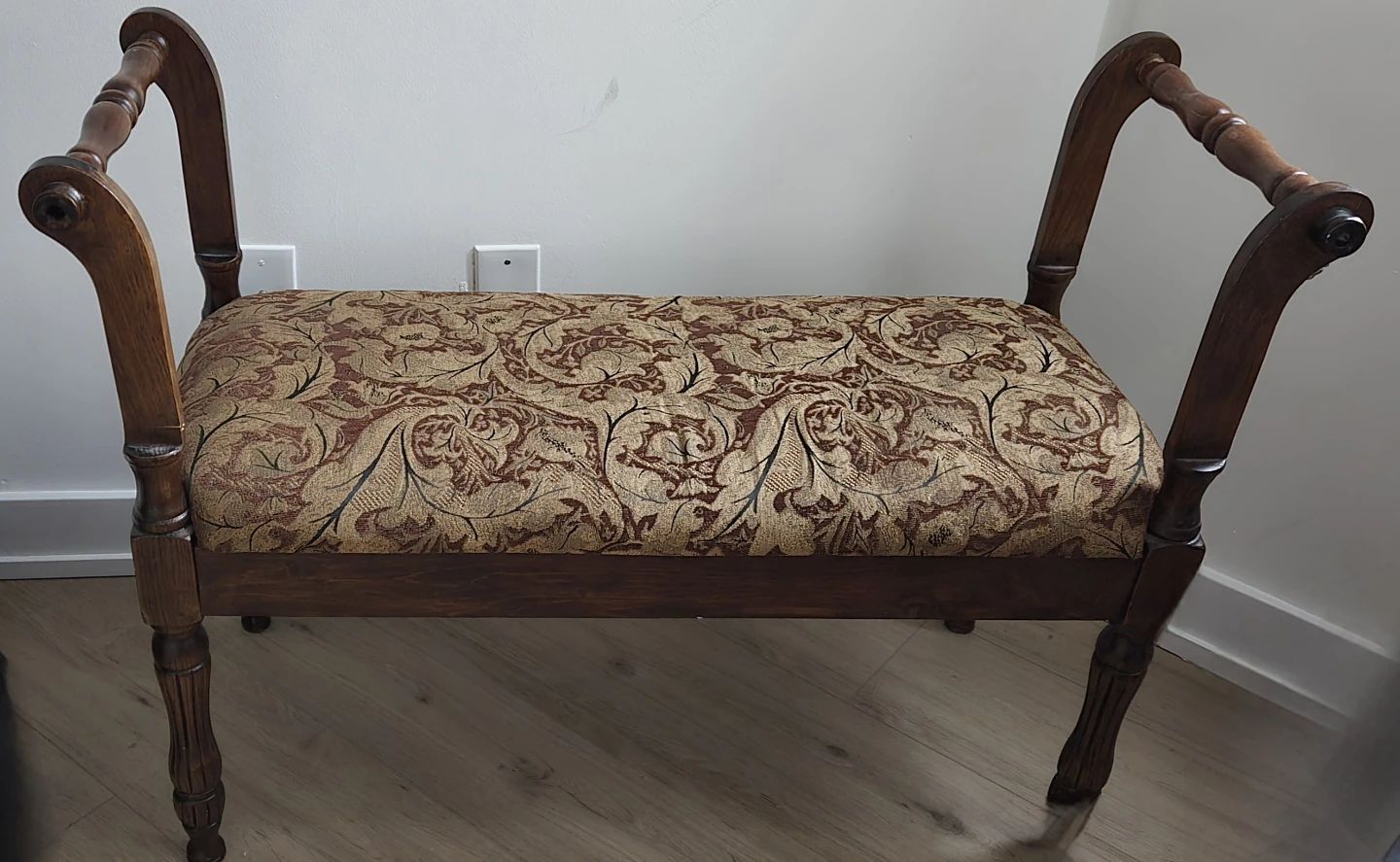 Antique Footstool Bench with Upholstered Seat