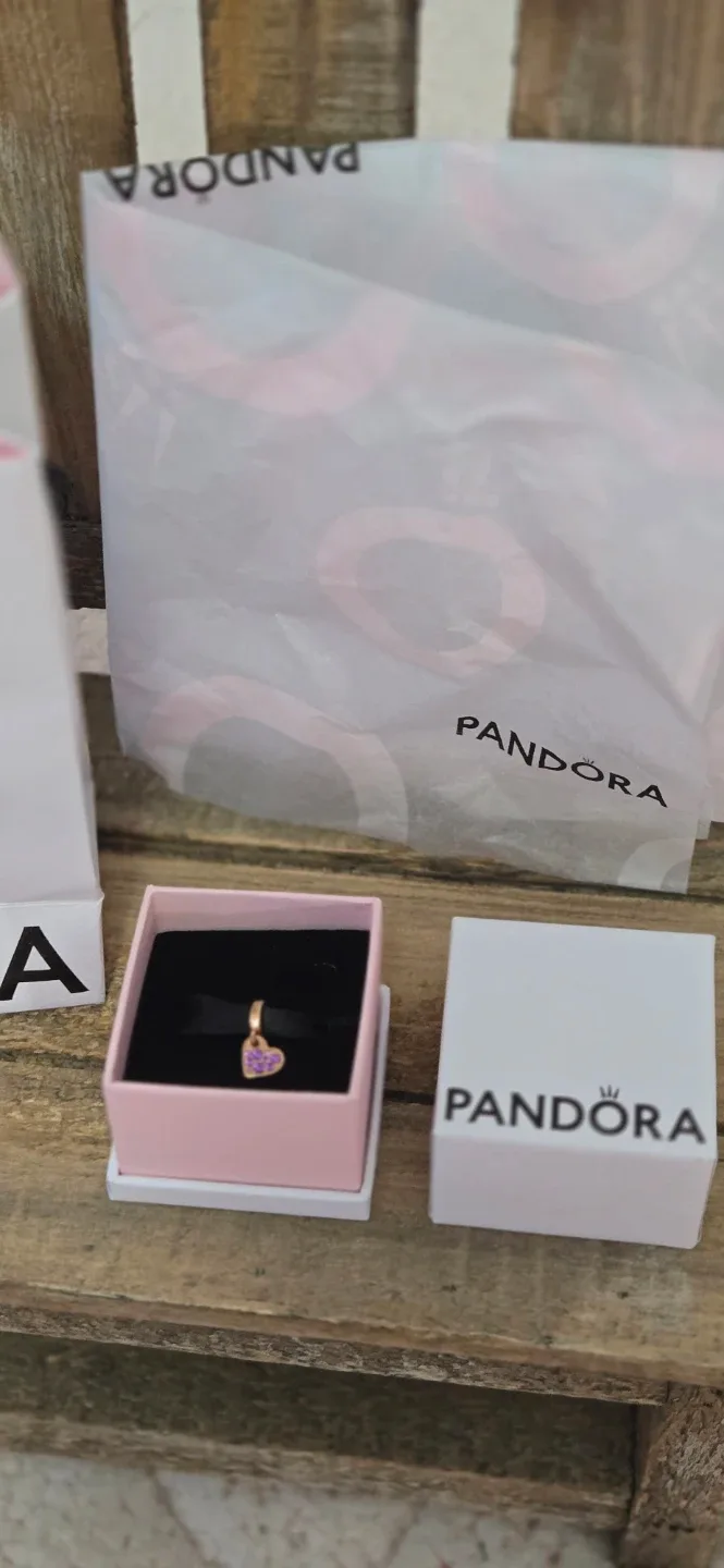 Pandora Rose Gold Heart Charm with Purple Stones