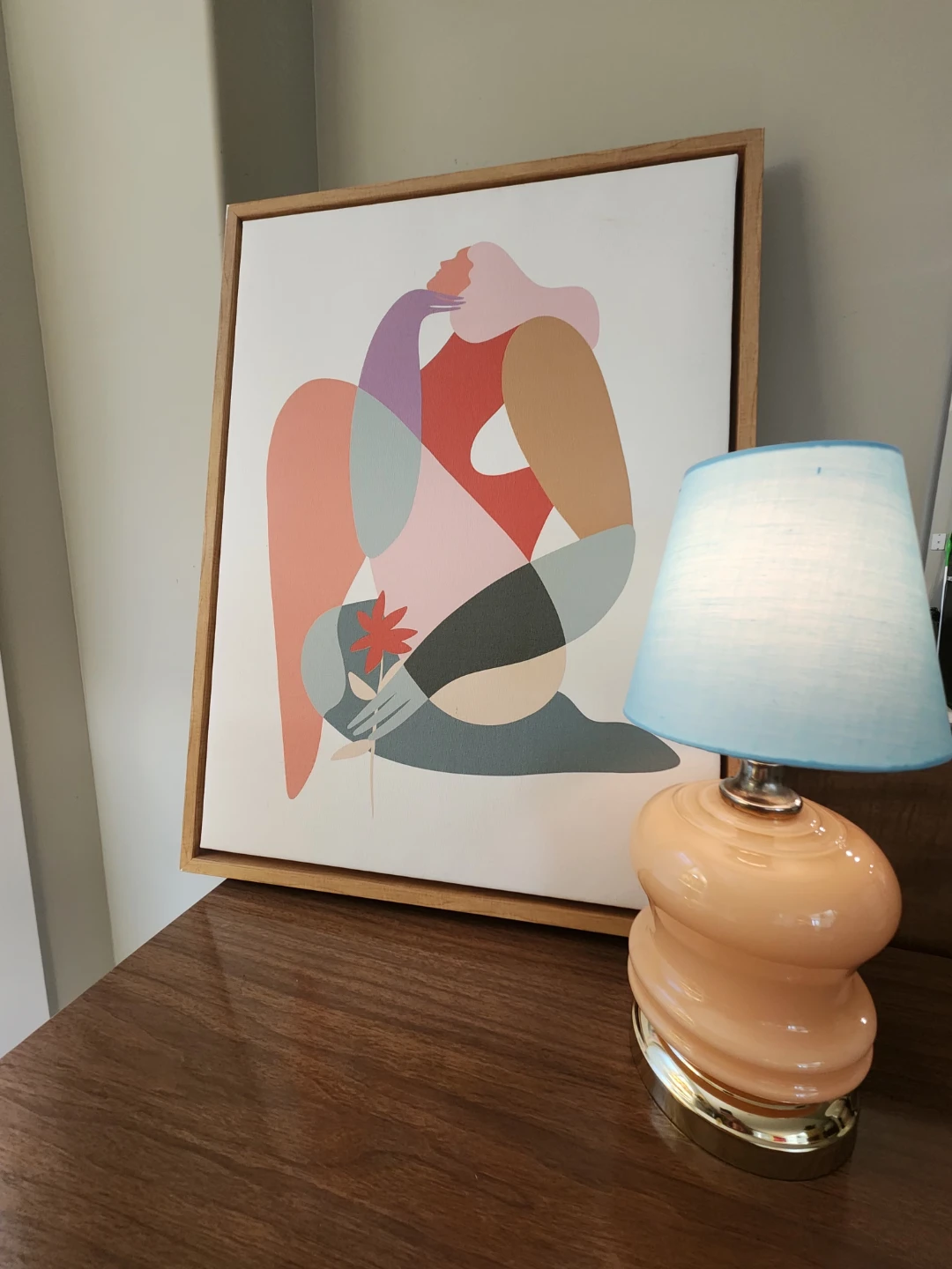 1980s micro Peach Bubble Accent Lamp with Blue Shade - photo 3