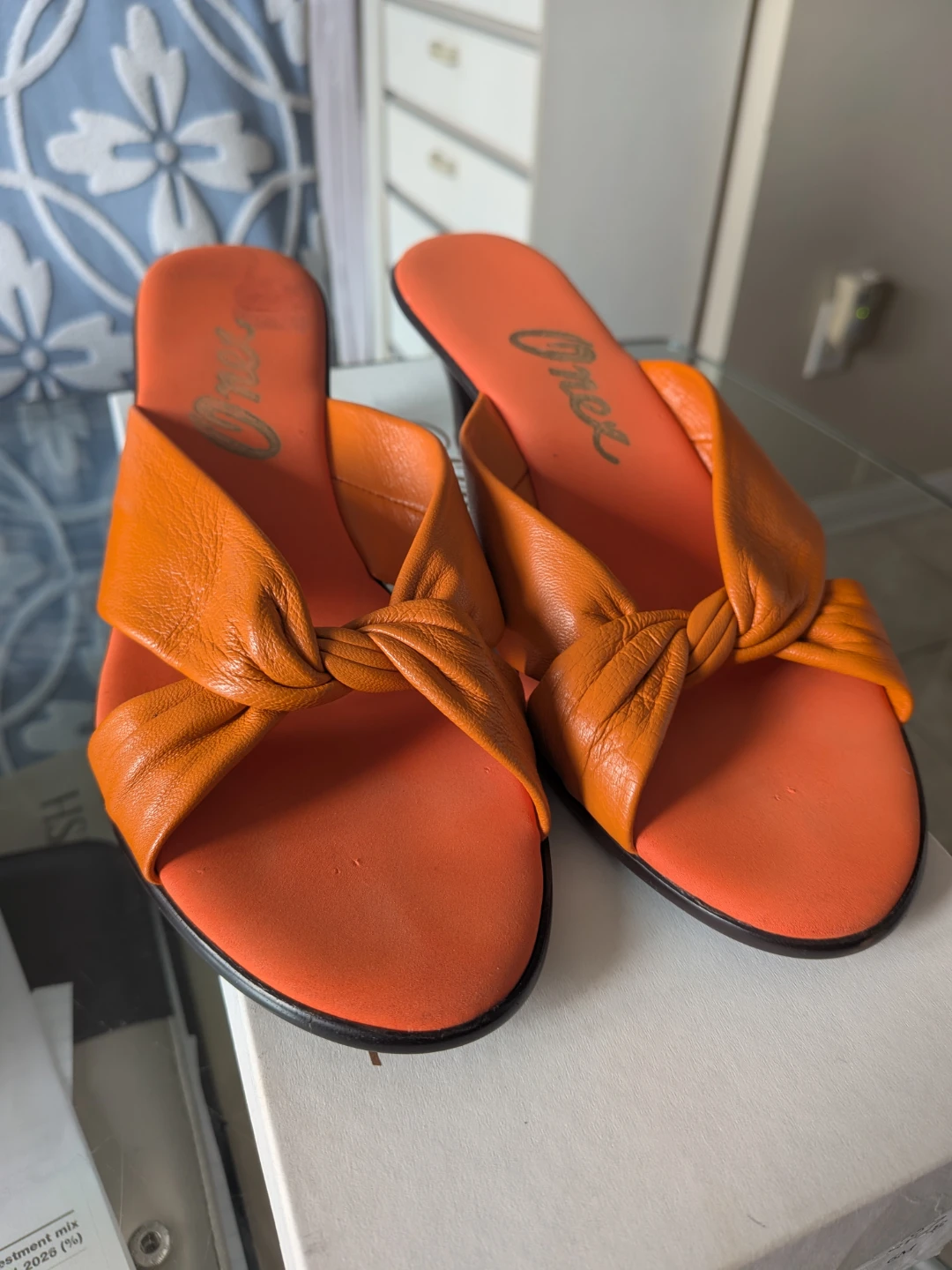 Onex Orange Leather Slip-on Heeled Sandals Size 37