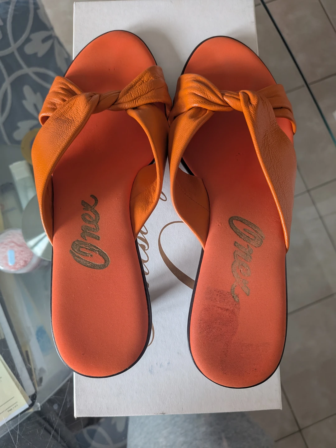 Onex Orange Leather Slip-on Heeled Sandals Size 37 - photo 2