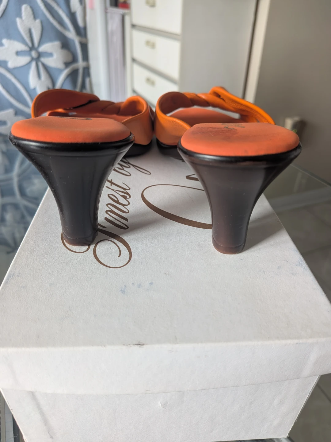 Onex Orange Leather Slip-on Heeled Sandals Size 37 - photo 3