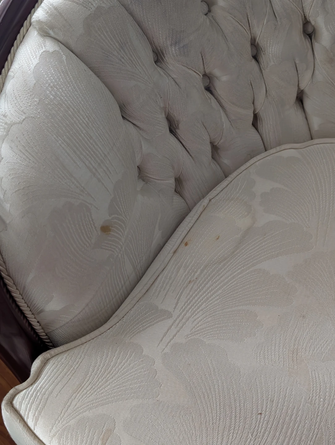 Vintage Tufted Loveseat Sofa - White Brocade pick up as - photo 2