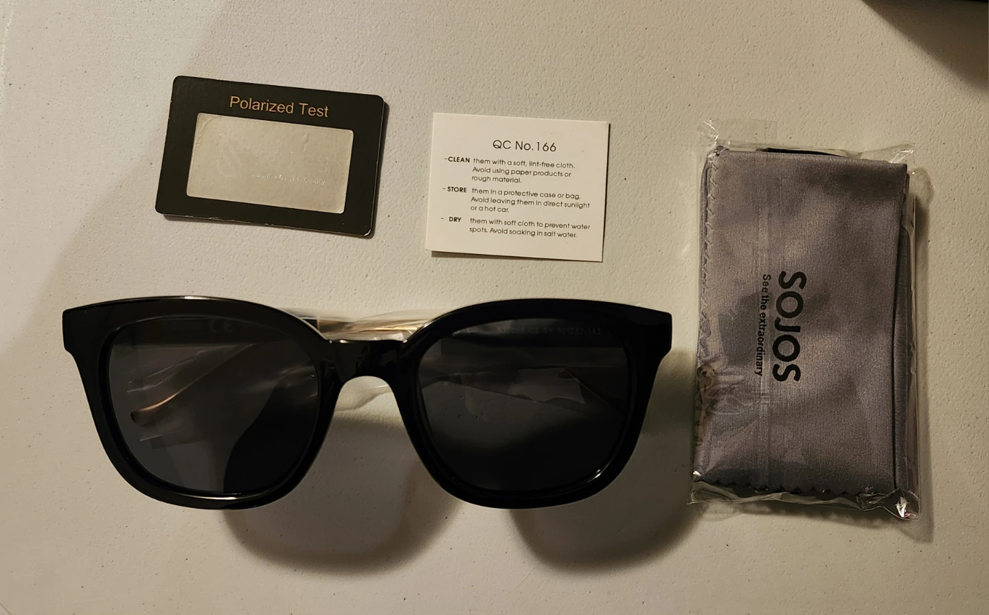 SOJOS Black Cat-Eye Sunglasses with Polarization Test Card