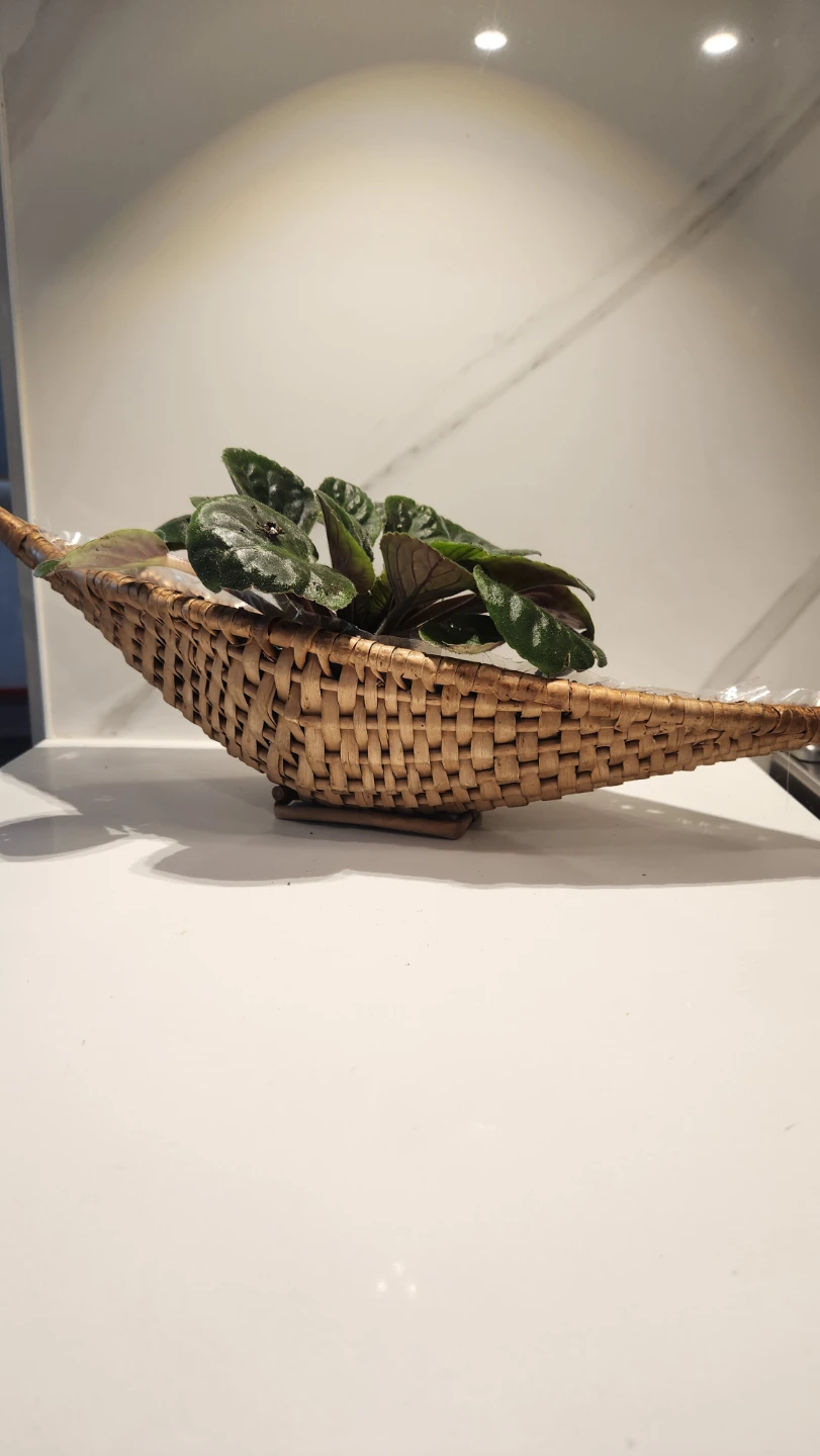 Upcycled wicker basket planter with plant - photo 3