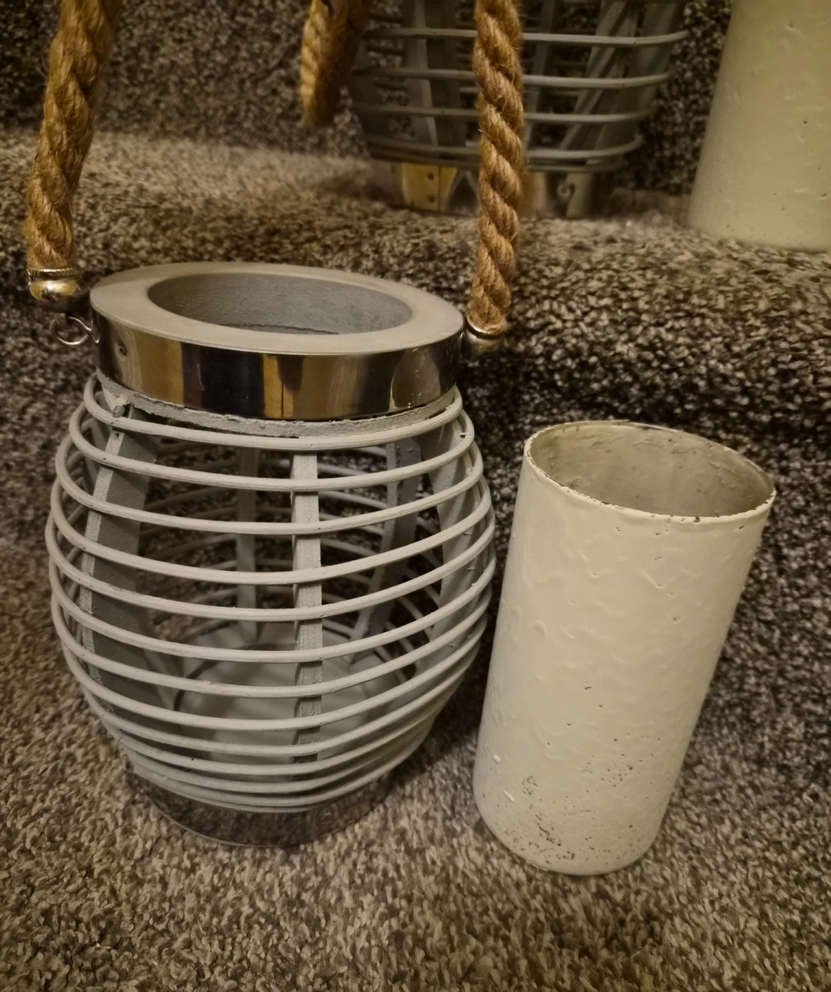 Set of 2 Grey Wire Lanterns with Rope Handles - photo 2