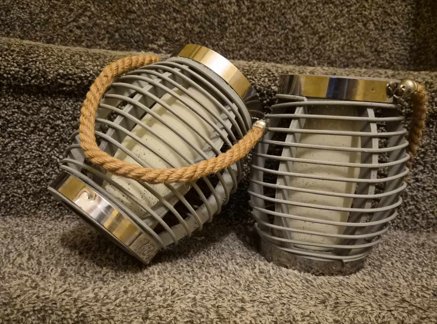 Set of 2 Grey Wire Lanterns with Rope Handles - photo 3