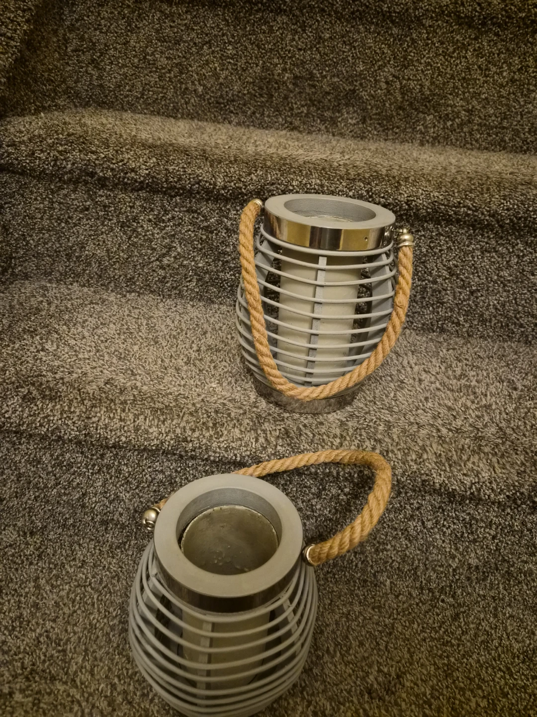 Set of 2 Grey Wire Lanterns with Rope Handles - photo 5