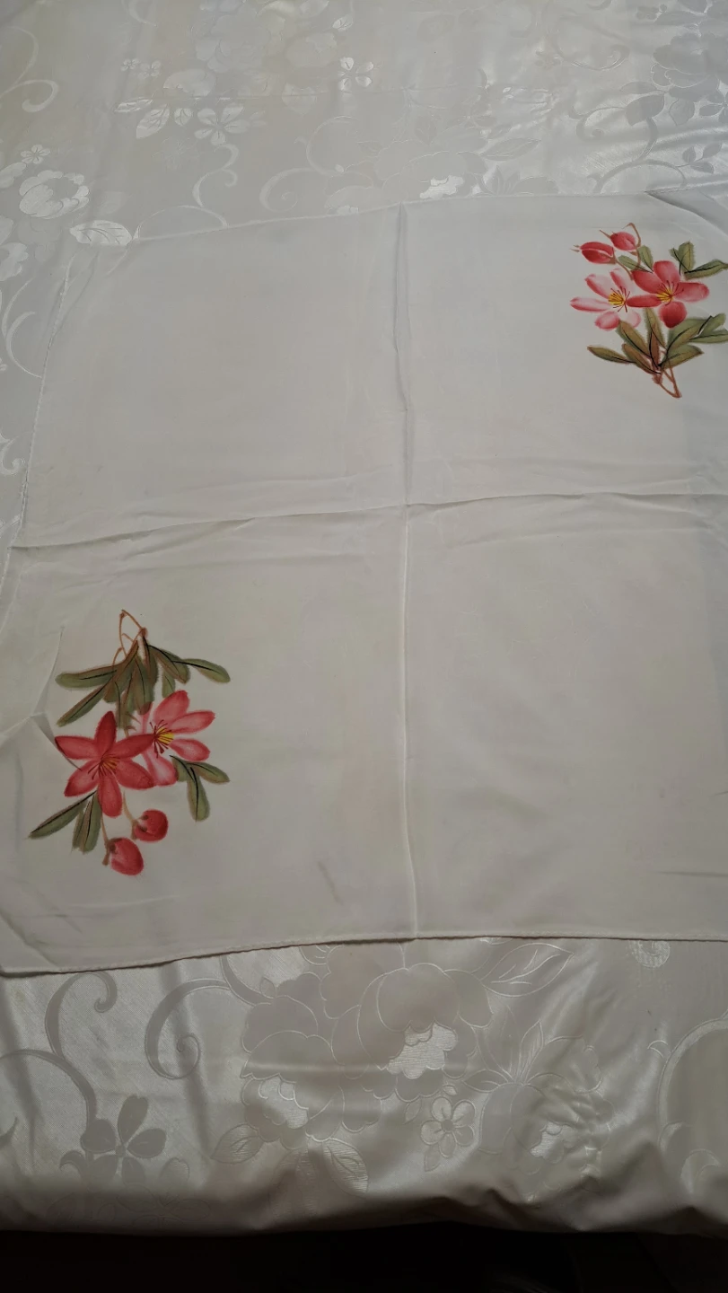 New Hand-Painted Silk Scarf with Floral Design