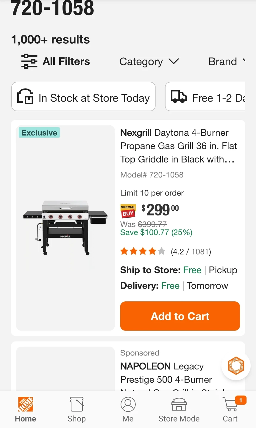 Nexgrill 4 burner propane gas flat top griddle