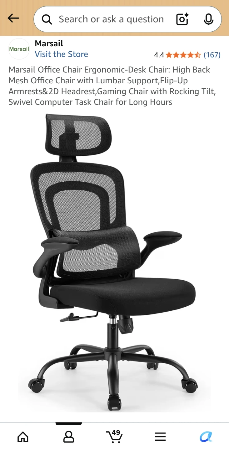 Ergonomic Office Chair - Mesh Back, Headrest & Lumbar Support
